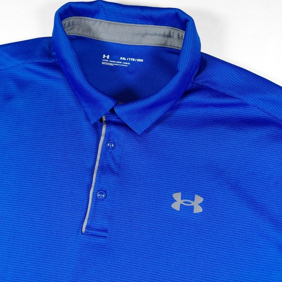 Under Armour Other - Under Armour Mens XXL Blue Textured Performance‎ Polo Shirt Loose Short Sleeve